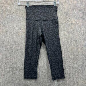 Lululemon Leggings Women 2 Black Animal Print Wunder Under Crop High Rise Luxtre